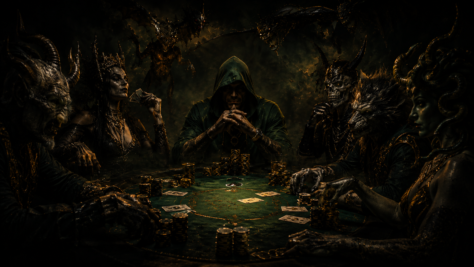 Tropa de monstros jogando poker